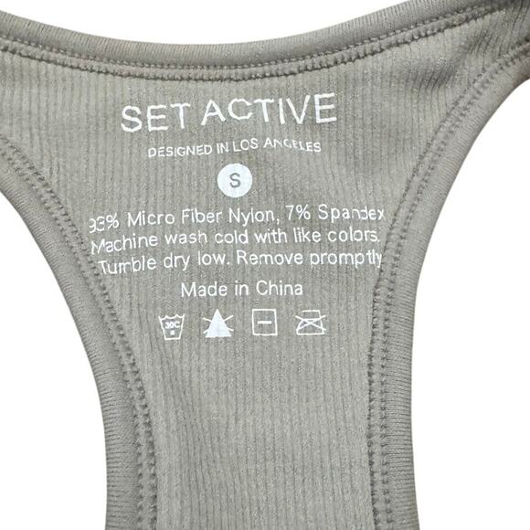 SET Active Gray Ribbed Seamless Sport Tank & Bra Matching Set Small Athleisure - Picture 6 of 7